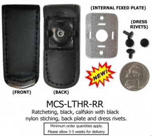 Ratcheting leather metal belt clip case install cilp