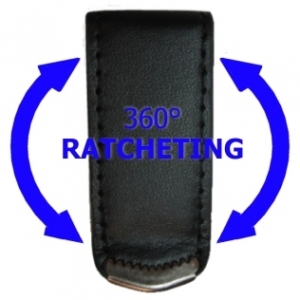 Ratcheting Leather covered metal belt clip (Special Order Only)