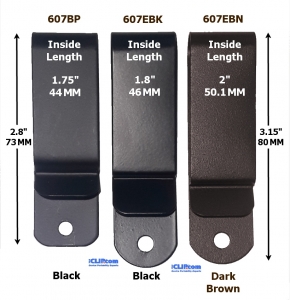 Metal belt clip (607), (USA) Black powder coated, Tempered